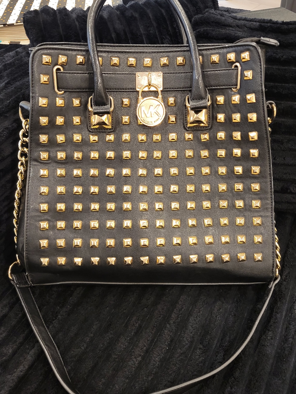 Michael Kors Black Leather Tote with Gold Hardware